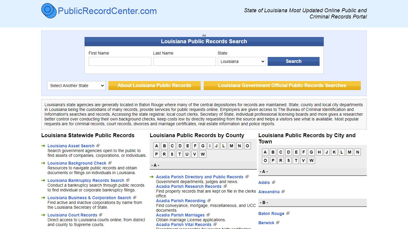 Louisiana Free Public Records, Criminal Records And Background Checks